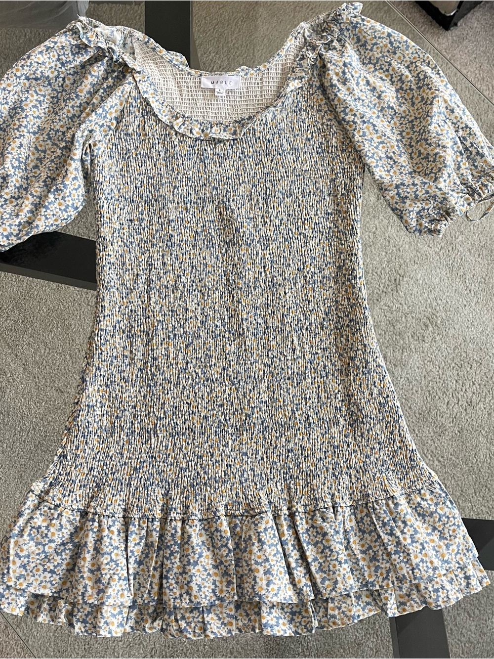 Mable Floral Smacked Mini Dress Drop Waist Feminine Balletcore Cottagecore L - Picture 4 of 8